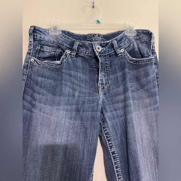 Silver Jeans Capri Suki Womens Blue Embroidered Pocket Mid Rise Denim Size 14 - Picture 3 of 14